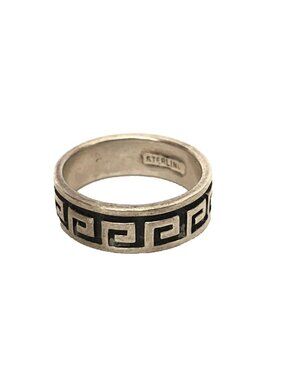 Teme' Navajo Sterling Silver 925 Greek Key Ring Wandering Band Sz 6.5